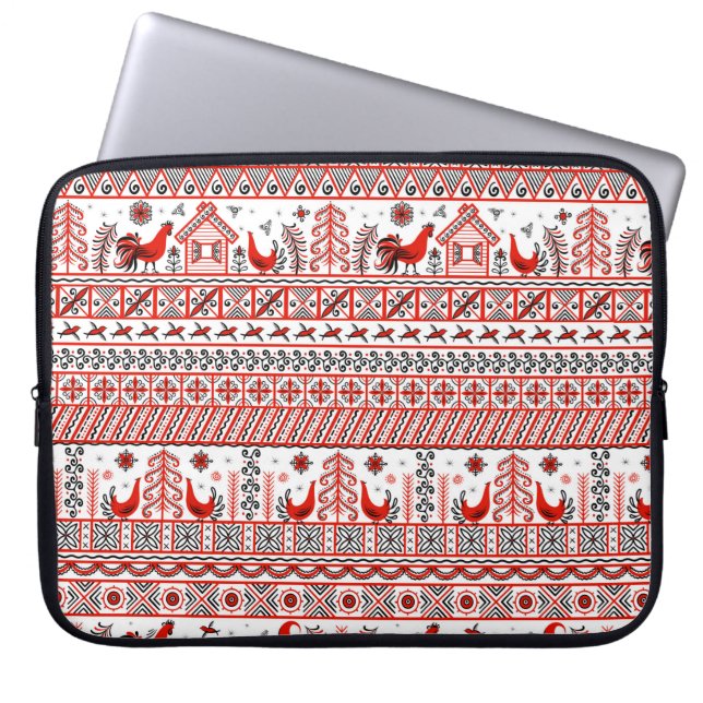 Red tribal ethnic seamless pattern laptop sleeve (Front)