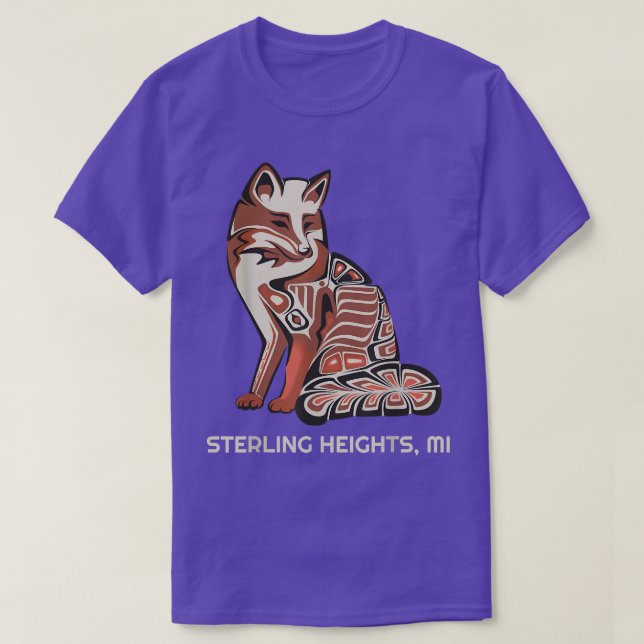 Red Tribal Fox Sterling Heights Native American Ar T-Shirt (Design Front)