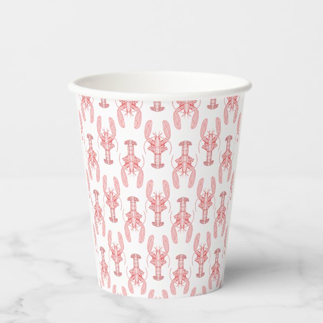 Red Tribal Lobster Nautical Paper Cups (Front)