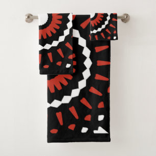 Red Tribal Mandala Bath Towel Set