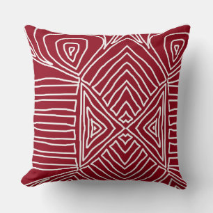 red Tribal Maze Mud Cloth Pattern African Cushion