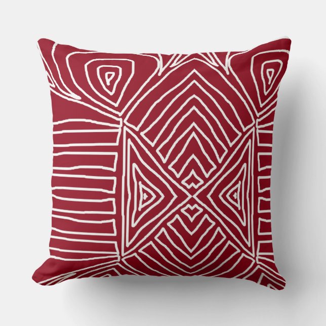 red Tribal Maze Mud Cloth Pattern African Cushion (Front)