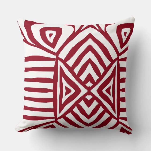 red Tribal Maze Mud Cloth Pattern African Cushion (Front)
