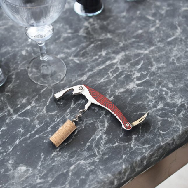Red Tribal Pattern Art Corkscrew (Corkscrew Bottle Opener)