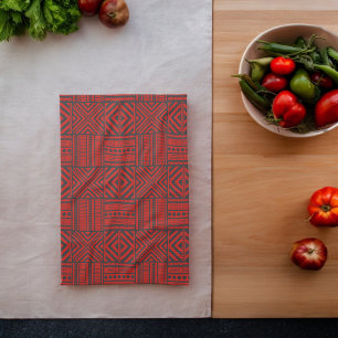 Red Tribal Pattern Art Tea Towel