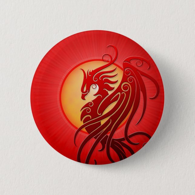 Red Tribal Phoenix 6 Cm Round Badge (Front)