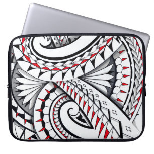 Red tribal polynesian patterns with shading laptop sleeve