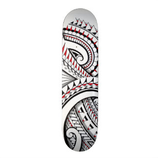 Red tribal polynesian patterns with shading skateboard
