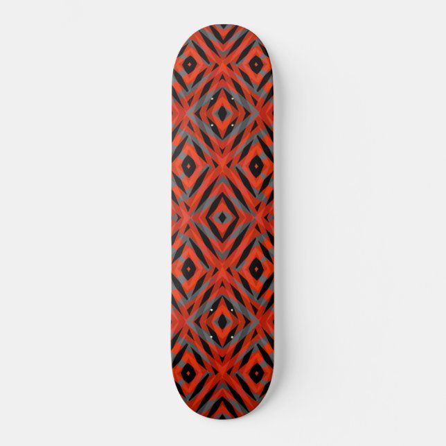Red tribal shapes pattern skateboard (Front)