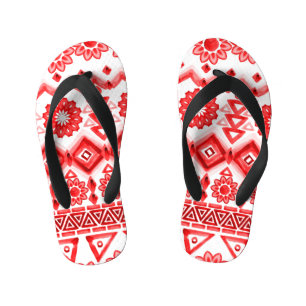 Red tribal, watercolor ethnic pattern. kid's jandals