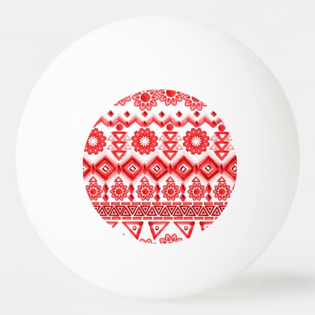 Red tribal, watercolor ethnic pattern. ping pong ball (Front)