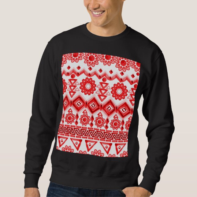 Red tribal, watercolor ethnic pattern. sweatshirt (Front)