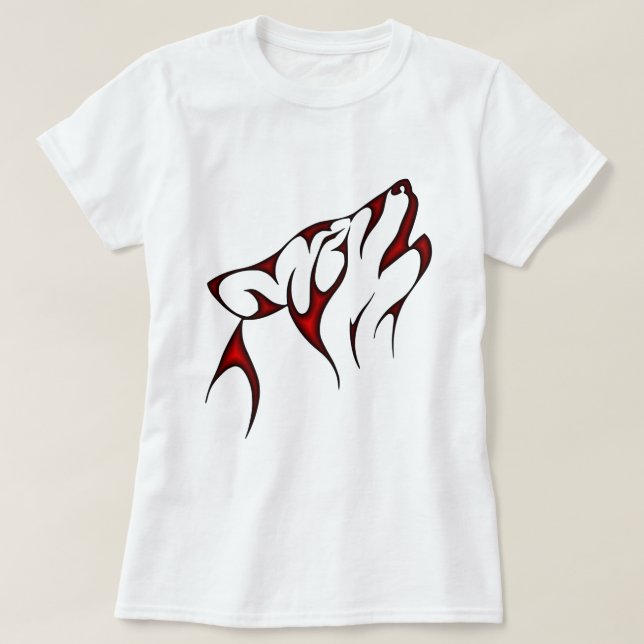 Red Tribal Wolf Head T-Shirt (Design Front)