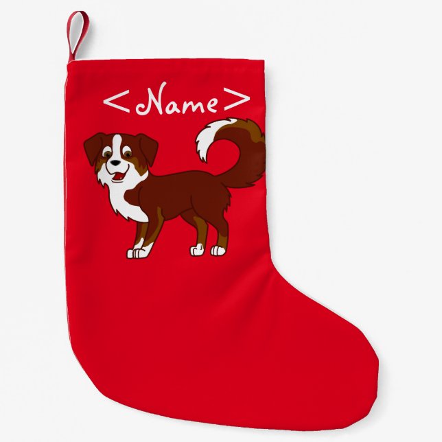 Red Tricolor Australian Shepherd Dog Small Christmas Stocking (Front)