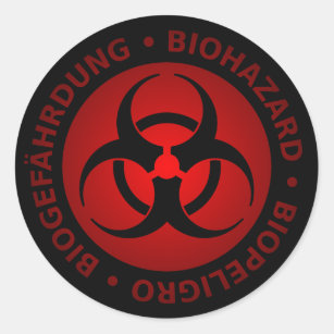 Red Trilingual Biohazard Warning Classic Round Sticker