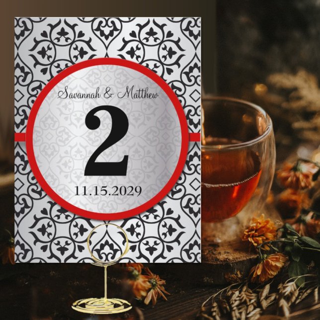 Red Trim Black Silver Grey Table Number Postcard (Creator Uploaded)