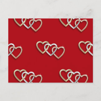 Red Triple Interlocking Gold Hearts PostCard! Postcard