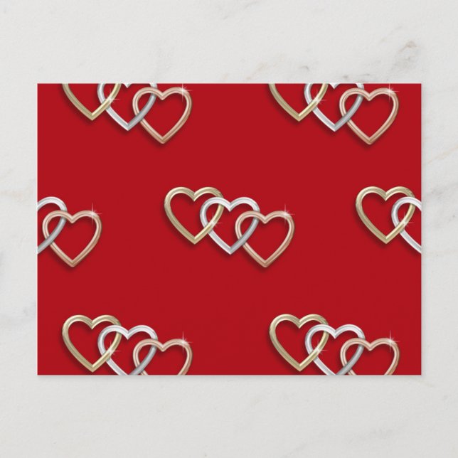 Red Triple  Interlocking Gold Hearts PostCard! Postcard (Front)