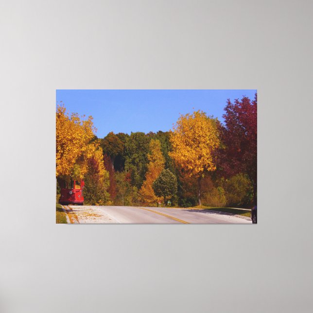Red Trolley Car Colours of Autumn Trees  Canvas Print (Front)