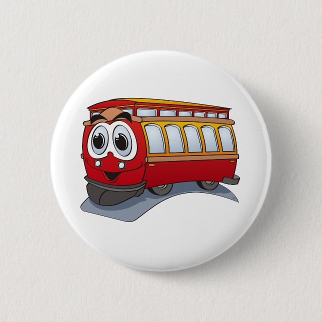 Red Trolley Cartoon 6 Cm Round Badge (Front)