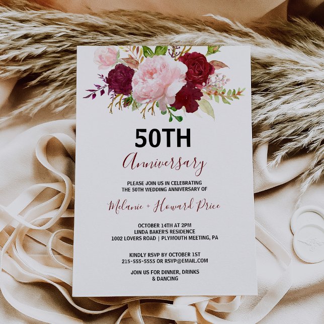 Red Tropical and Romantic 50TH Wedding Anniversary Invitation (Creator Uploaded)