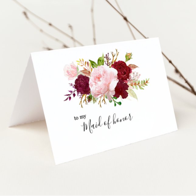 Red Tropical and Romantic Maid of Honor Thank You Card (Creator Uploaded)