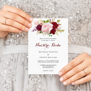 Red Tropical and Romantic Spanish Wedding Invitation