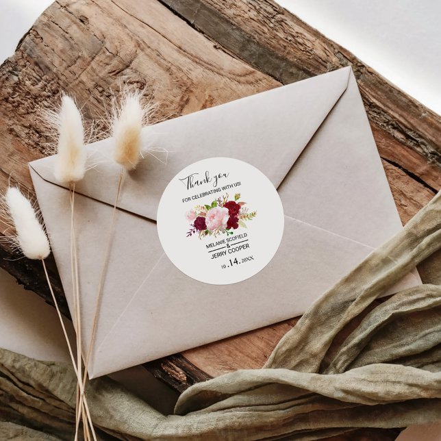 Red Tropical and Romantic Thank you Favour Classic Round Sticker (Creator Uploaded)