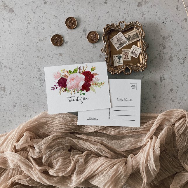 Red Tropical and Romantic Thank You Postcard (Creator Uploaded)