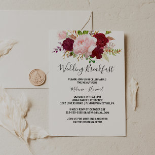 Red Tropical and Romantic Wedding Breakfast Invitation
