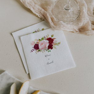 Red Tropical and Romantic Wedding Napkin
