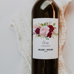 Red Tropical and Romantic Wedding Wine Labels