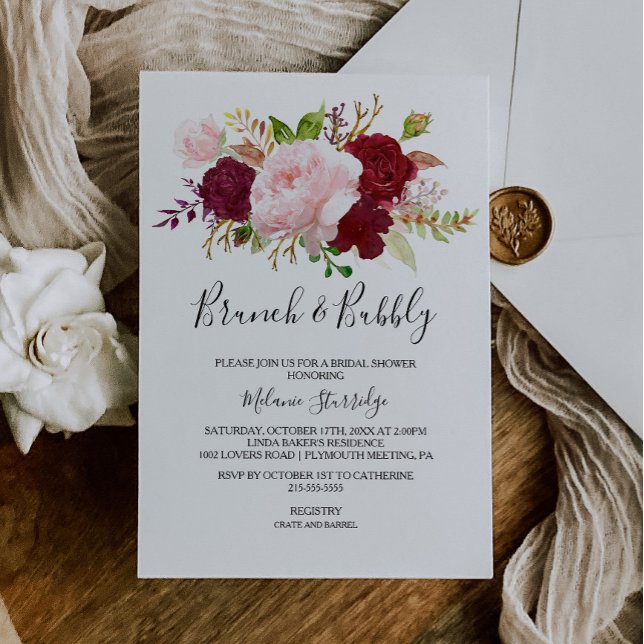 Red Tropical Brunch & Bubbly Bridal Shower Invitation (Creator Uploaded)