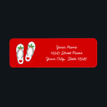 Red tropical Christmas holly leaf beach flip flops<br><div class="desc">Red tropical Christmas holly leaf beach flip flops return address labels. Funny beach sandals design for winter Holiday season in warm location. Cute slippers with hearts. Customisable background colour and text template. Stylish script typography template. Custom design for new home, change of address or office. Great for Christmas in July,...</div>