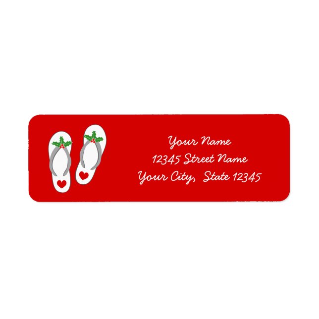 Red tropical Christmas holly leaf beach flip flops (Front)