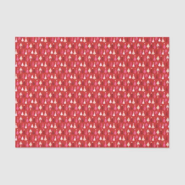 Red Tropical Christmas Palm Trees Decoupage Tissue Paper (Front)
