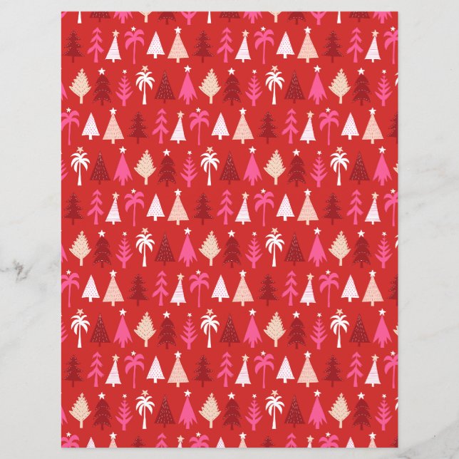 Red Tropical Christmas Palm Trees Scrapbook Paper (Front)