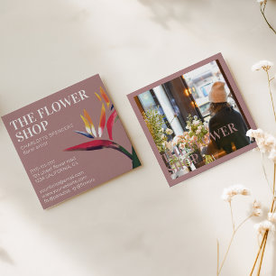 Red tropical floral illustration florist square business card