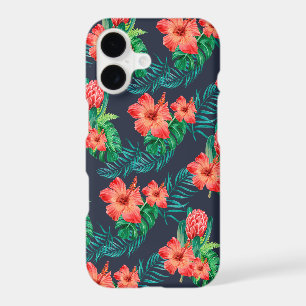 Red Tropical Floral on Navy