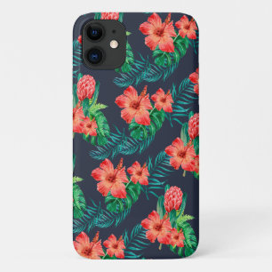 Red Tropical Floral on Navy Case-Mate iPhone Case