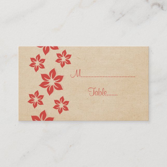Red Tropical Floral Place Card (Front)