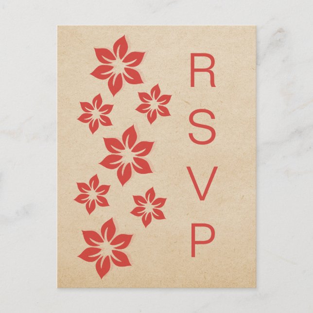 Red Tropical Floral RSVP Postcard (Front)