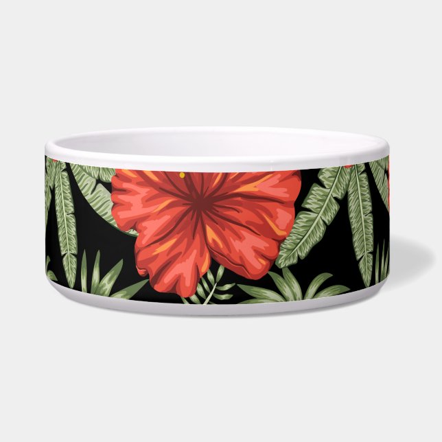 Red tropical flowers seamless pattern green leaves (Front)