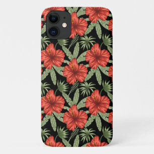 Red tropical flowers seamless pattern green leaves Case-Mate iPhone case