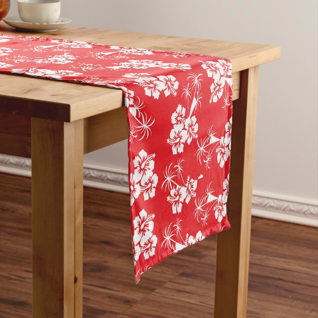 Red Tropics Hibiscus Floral  Short Table Runner (In Situ)