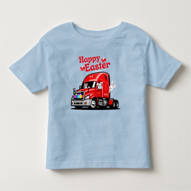 Red Truck 18 Wheeler Happy Easter Bunny Toddler T-Shirt (Front)