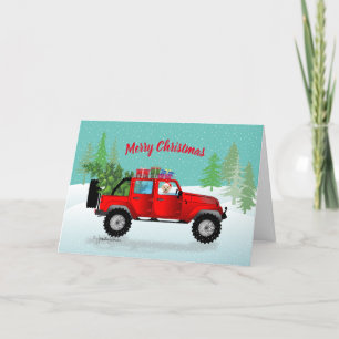 Red Truck, 4x4, Yellow Lab, Snow Holiday Christmas Card