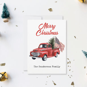 Red Truck American Flag Christmas Holiday Card