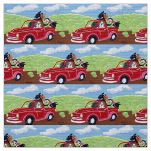 Red Truck and Labradors Painting Fabric