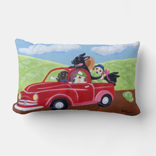 Red Truck and Labradors Painting Lumbar Cushion (Front)